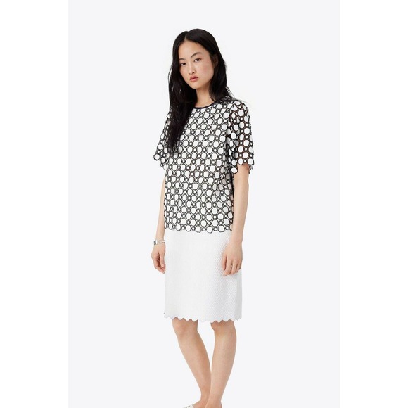 Tory Burch Bailey Pencil Skirt Tapestry Jacquard White 0 $398 Nwt - Picture 1 of 4